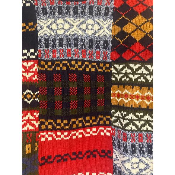 Vintage 90s Liz Sport 100% Cotton Fair Isle Patchwork Sweater Rare Knit - Picture 7 of 9
